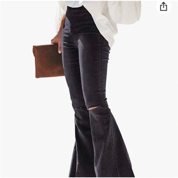 Newbury Kustom Pull On Elastic Waist Flare Distress Jeans  Size Small - Picture 11 of 12